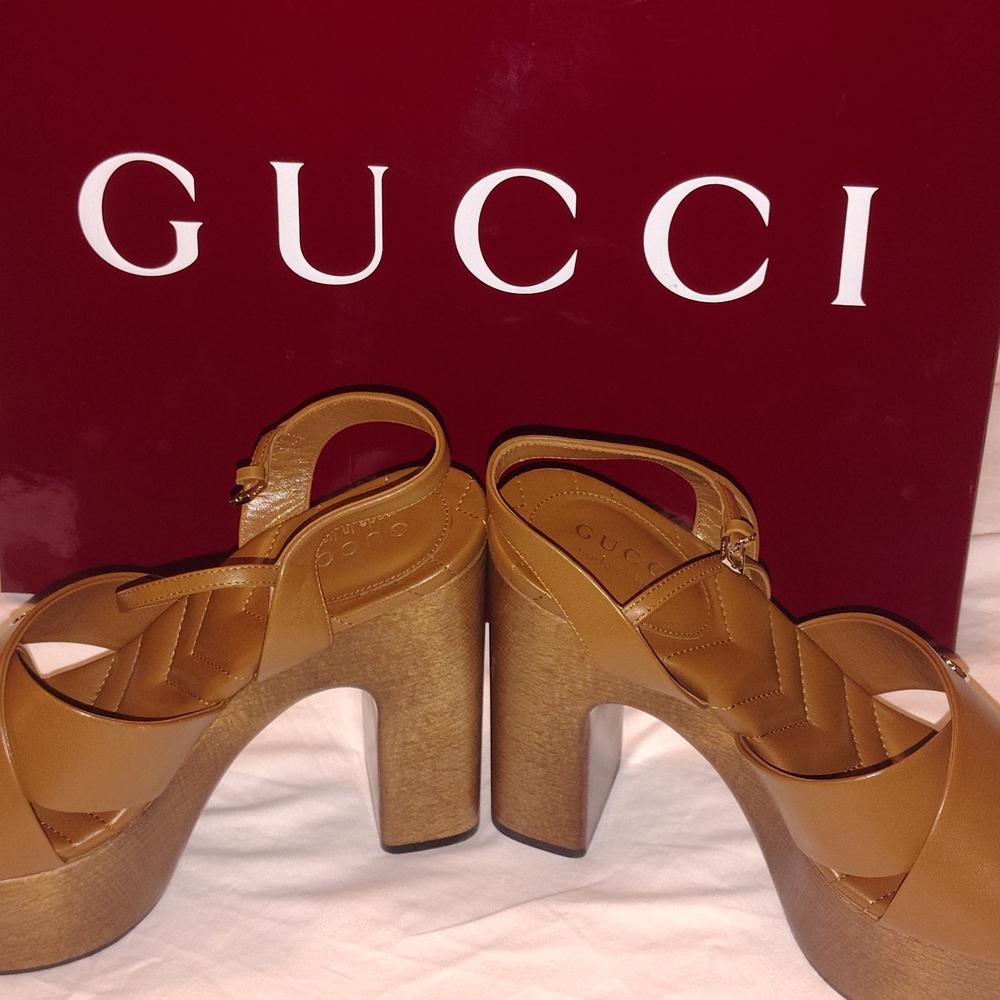 Gucci Brown Leather Platform Sandal Heels